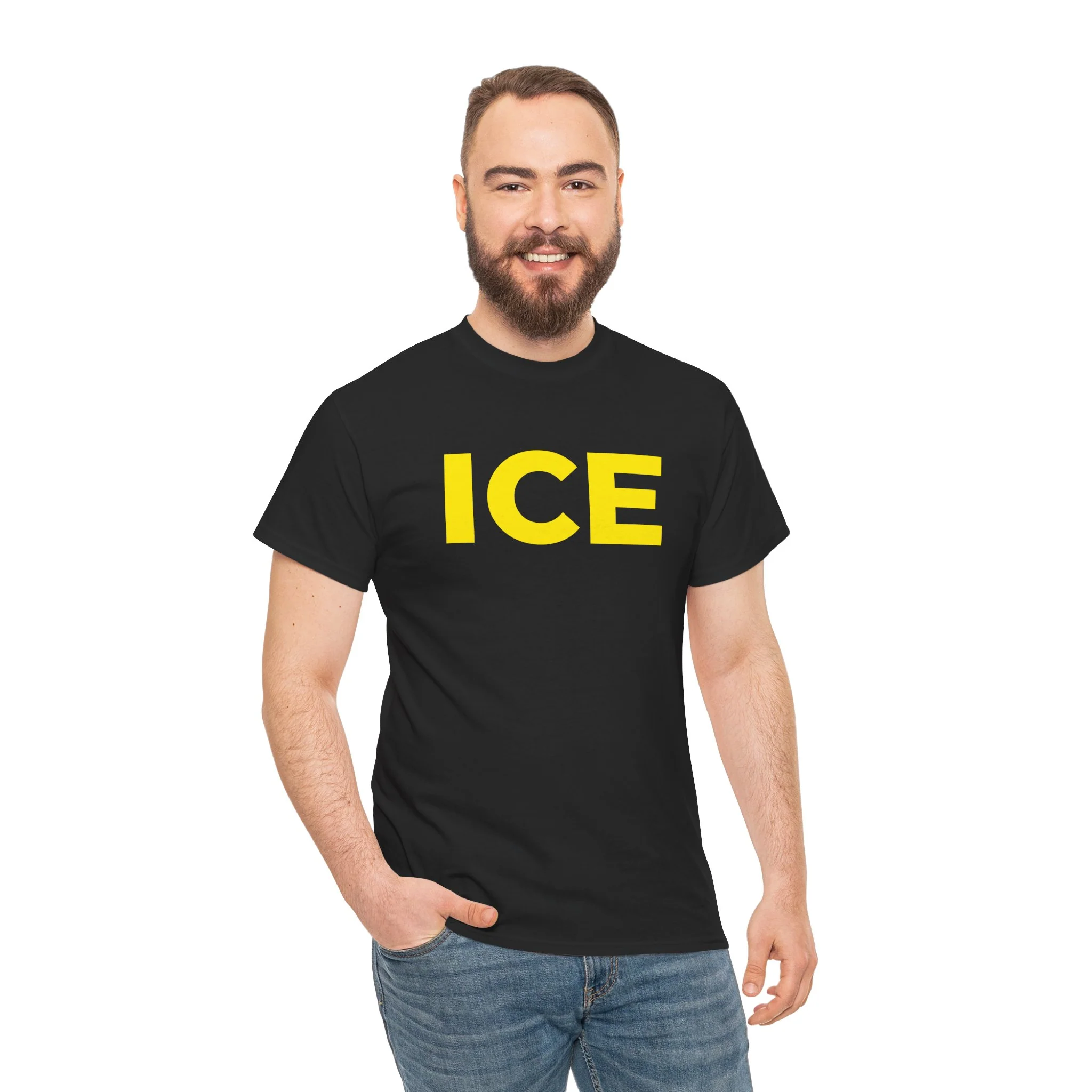 ICE Graphic Tee — Bold Yellow Lettering on Black Cotton - Image 2